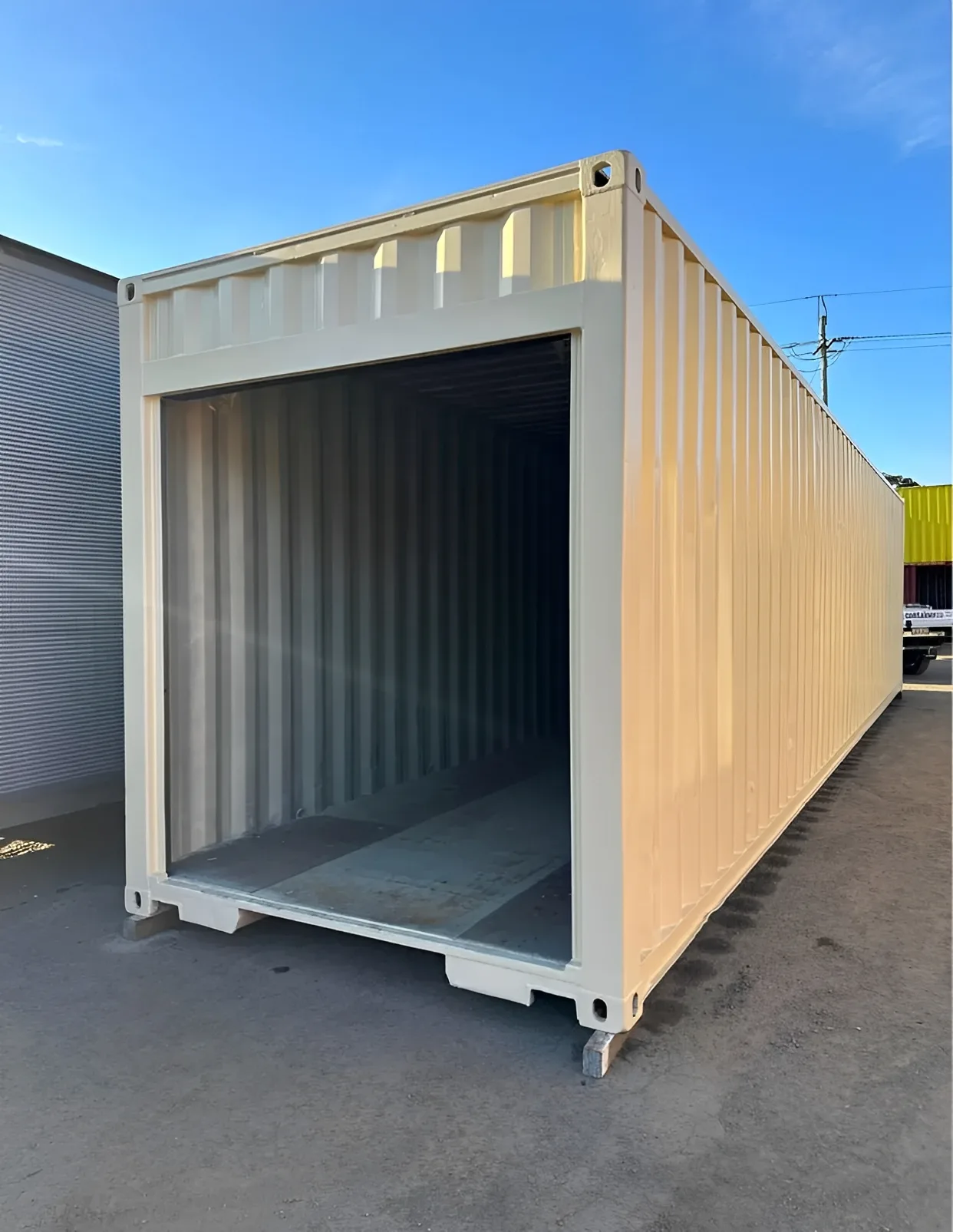 40ft shipping container with full-width roll-up door for commercial storage