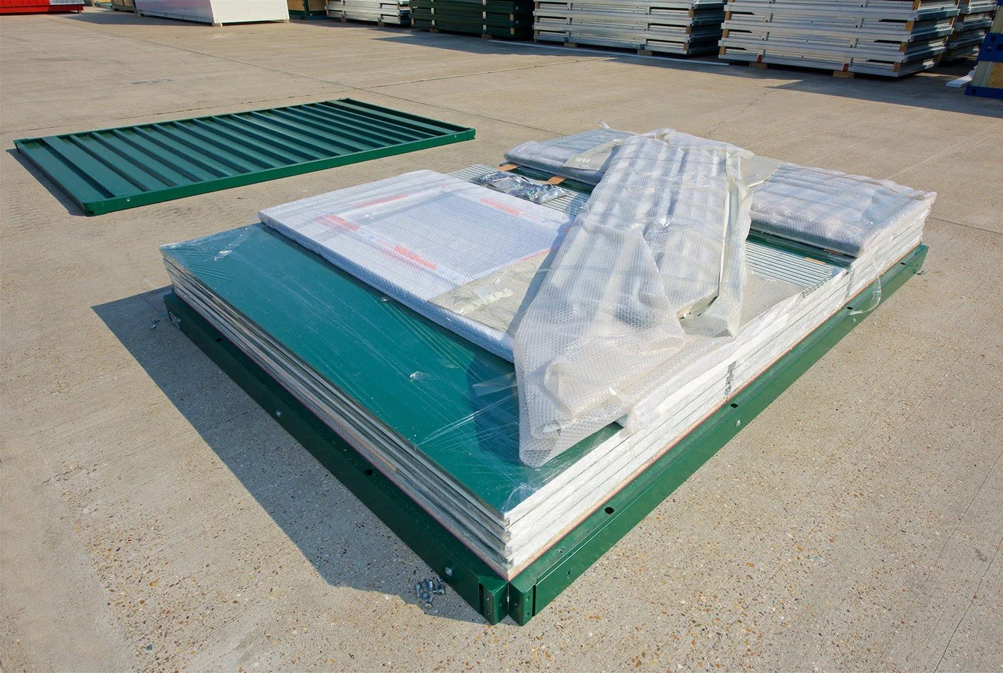 Flat pack office cabin with insulated walls and pre-wired electrical system