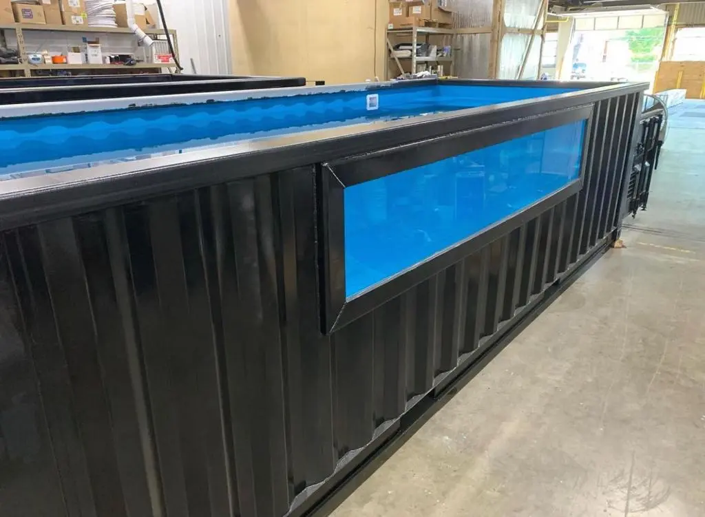 40ft shipping container pool installed in a modern backyard setting