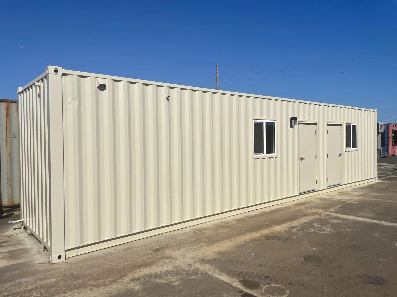 40ft shipping container office with ADA-compliant restroom and HVAC system