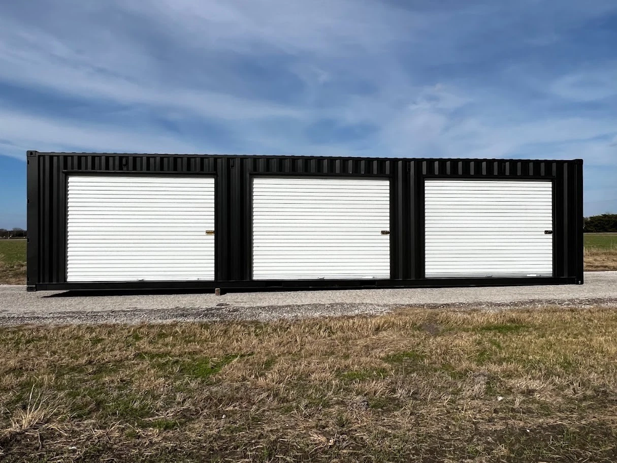 40ft shipping container with three roll-up side doors for easy access storage